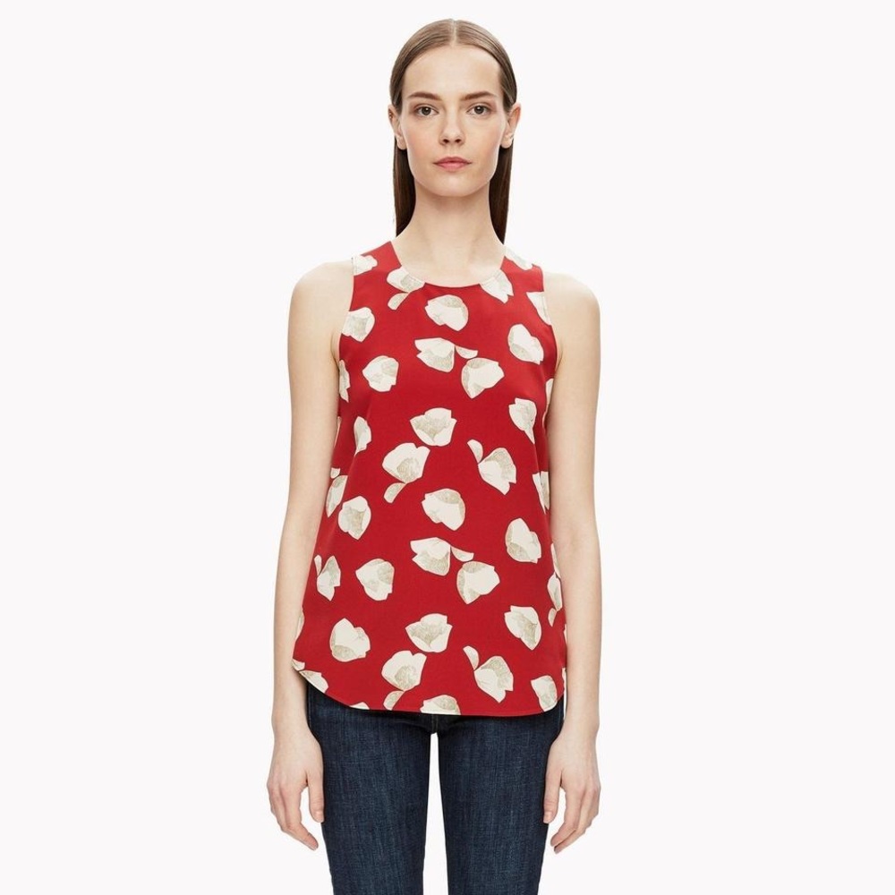Theory Red Zabetha Silk Crimson & Ivory Harper Floral Print Tank Top/Cami Size S